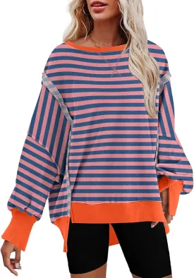 SHEWIN Womens Oversized Reverse Seam Sweatshirt Casual Long Sleeve Pullover Tops Lightweight Loose Crewneck Sweatshirts