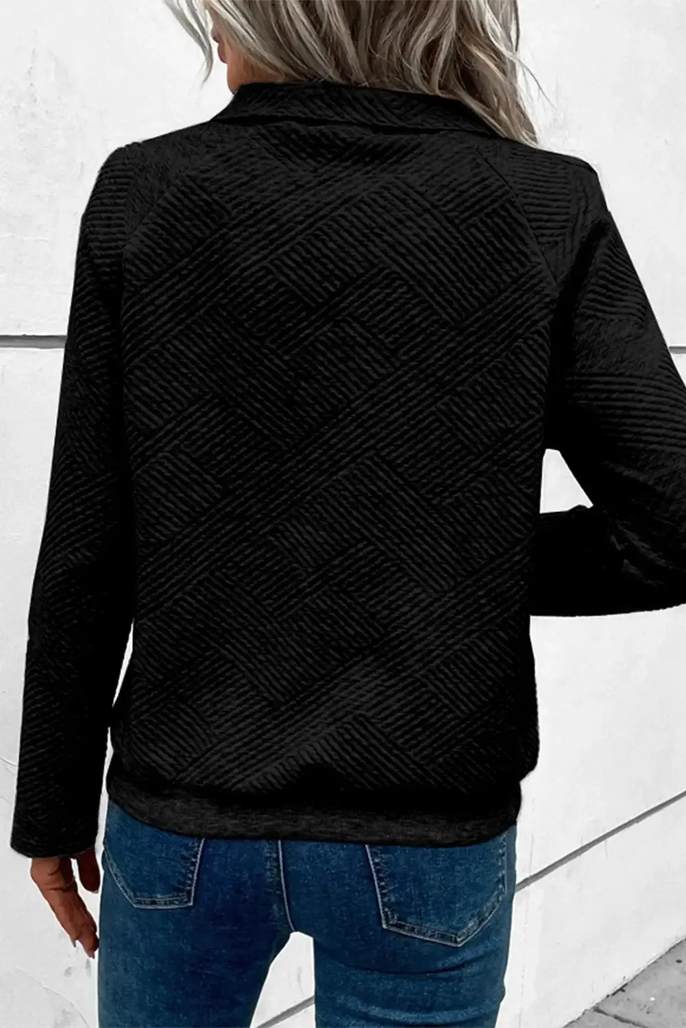 Textured Black Knit Hooded Sweatshirt