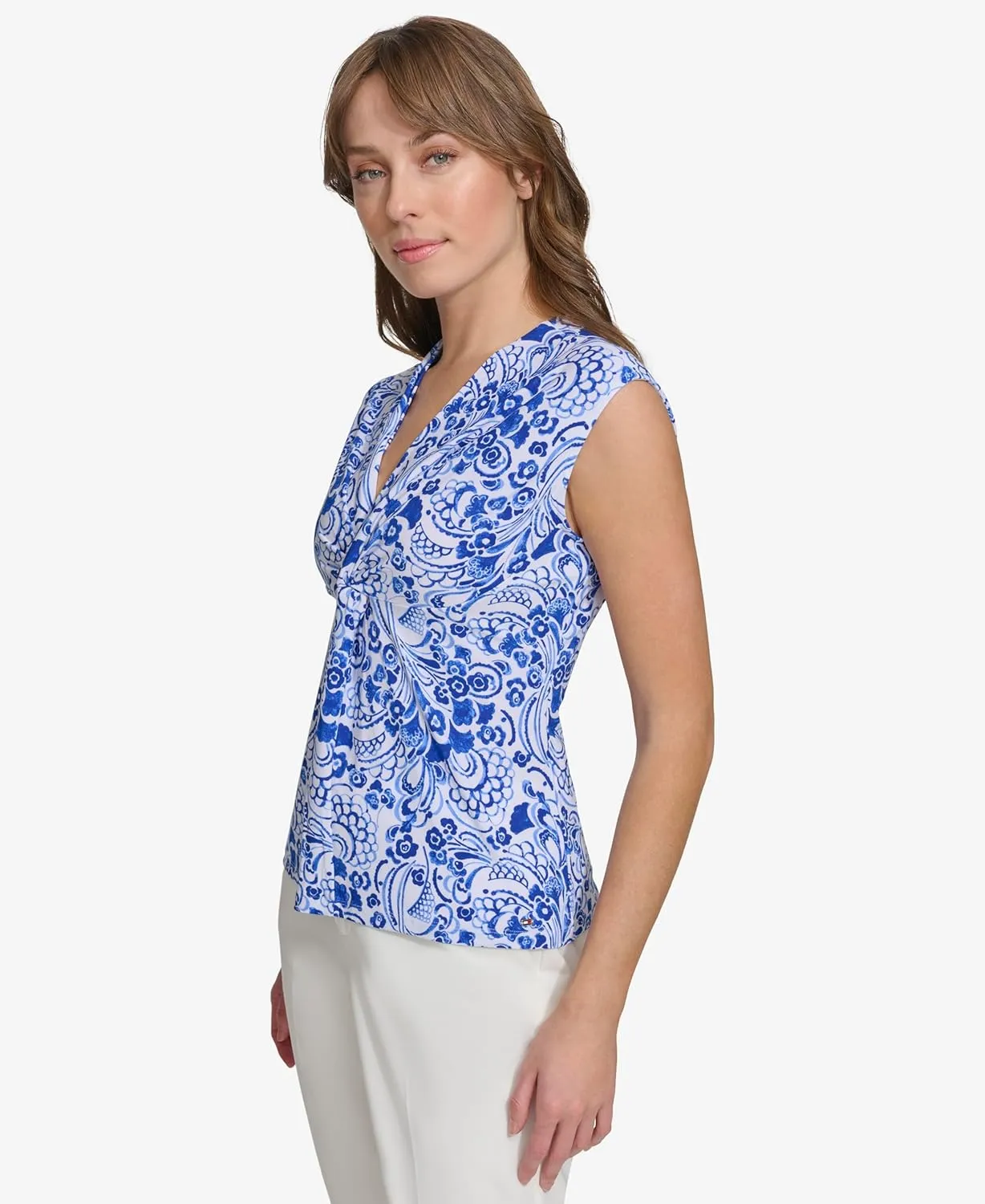 Tommy Hilfiger womens Sleeveless Knotted V-Neck Blouse