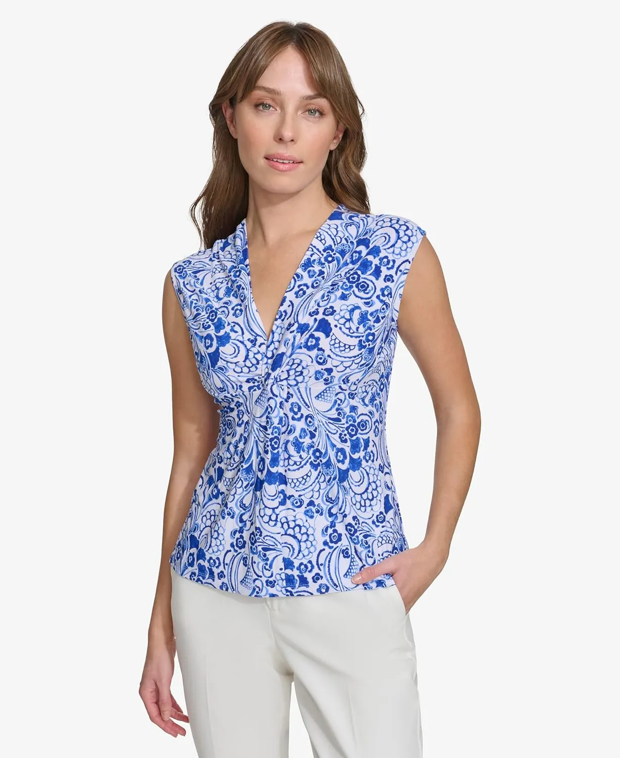 Tommy Hilfiger womens Sleeveless Knotted V-Neck Blouse