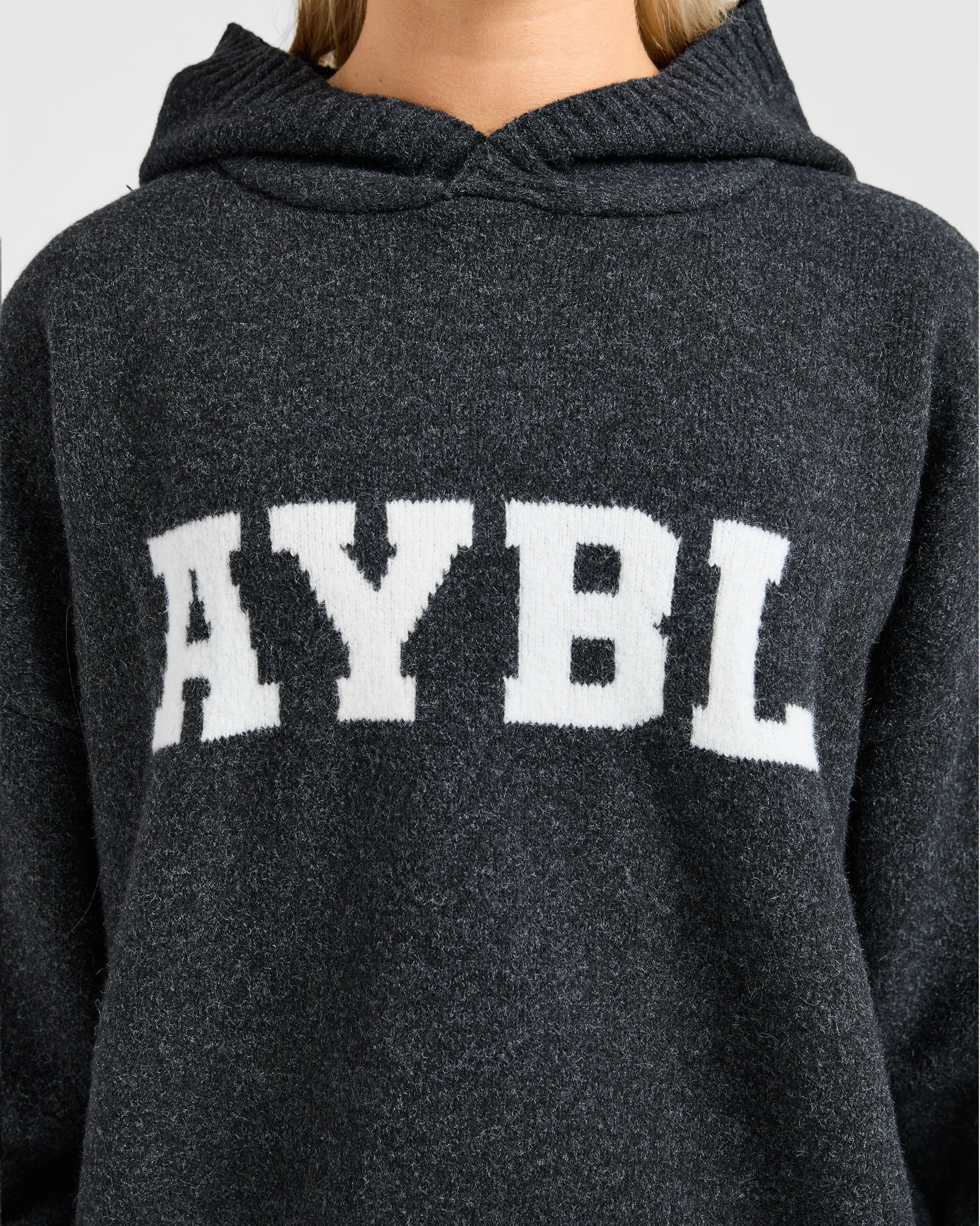 Varsity Oversized Knitted Hoodie - Charcoal