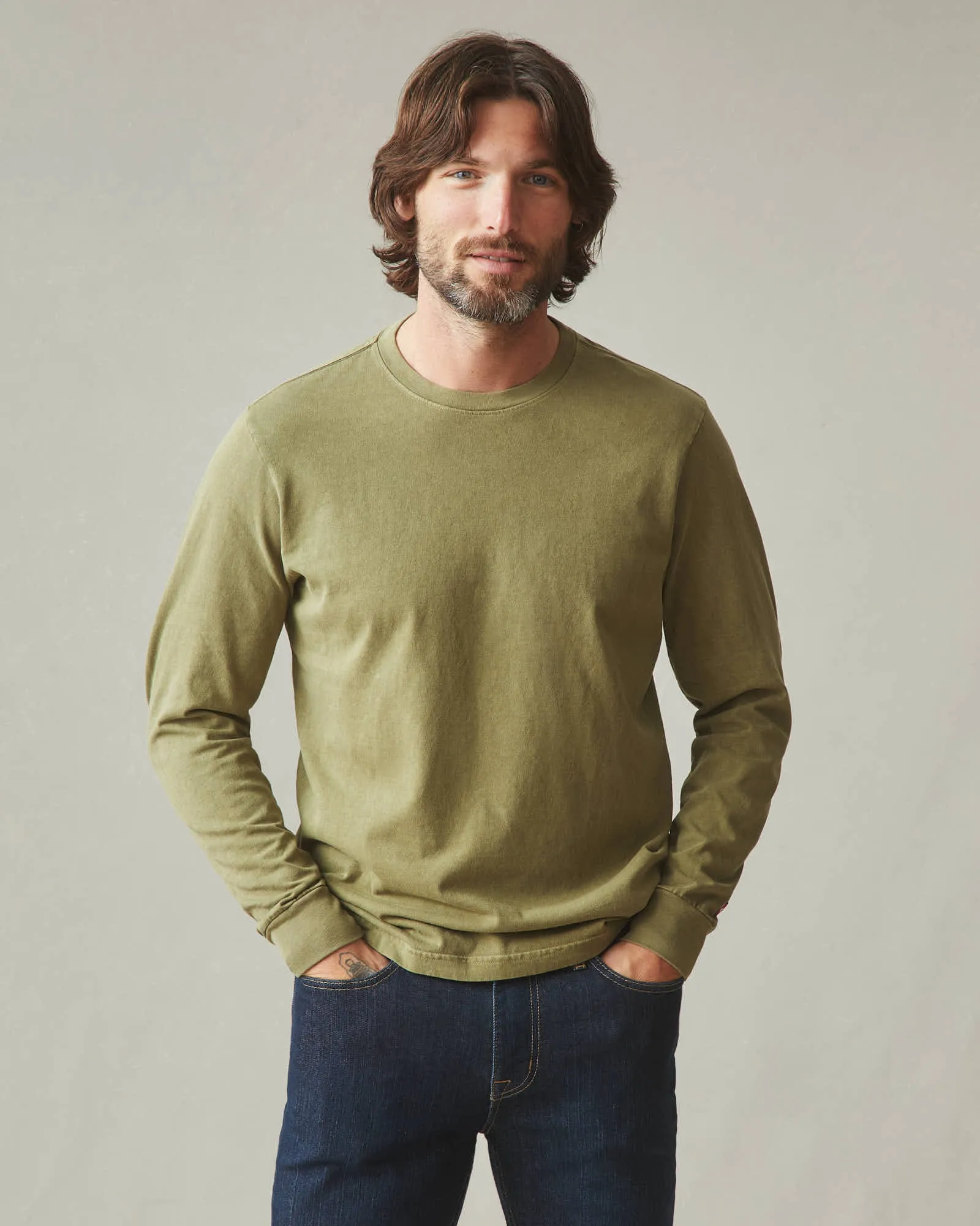 Vintage Crew Long Sleeve Tee - Washed Capulet Olive