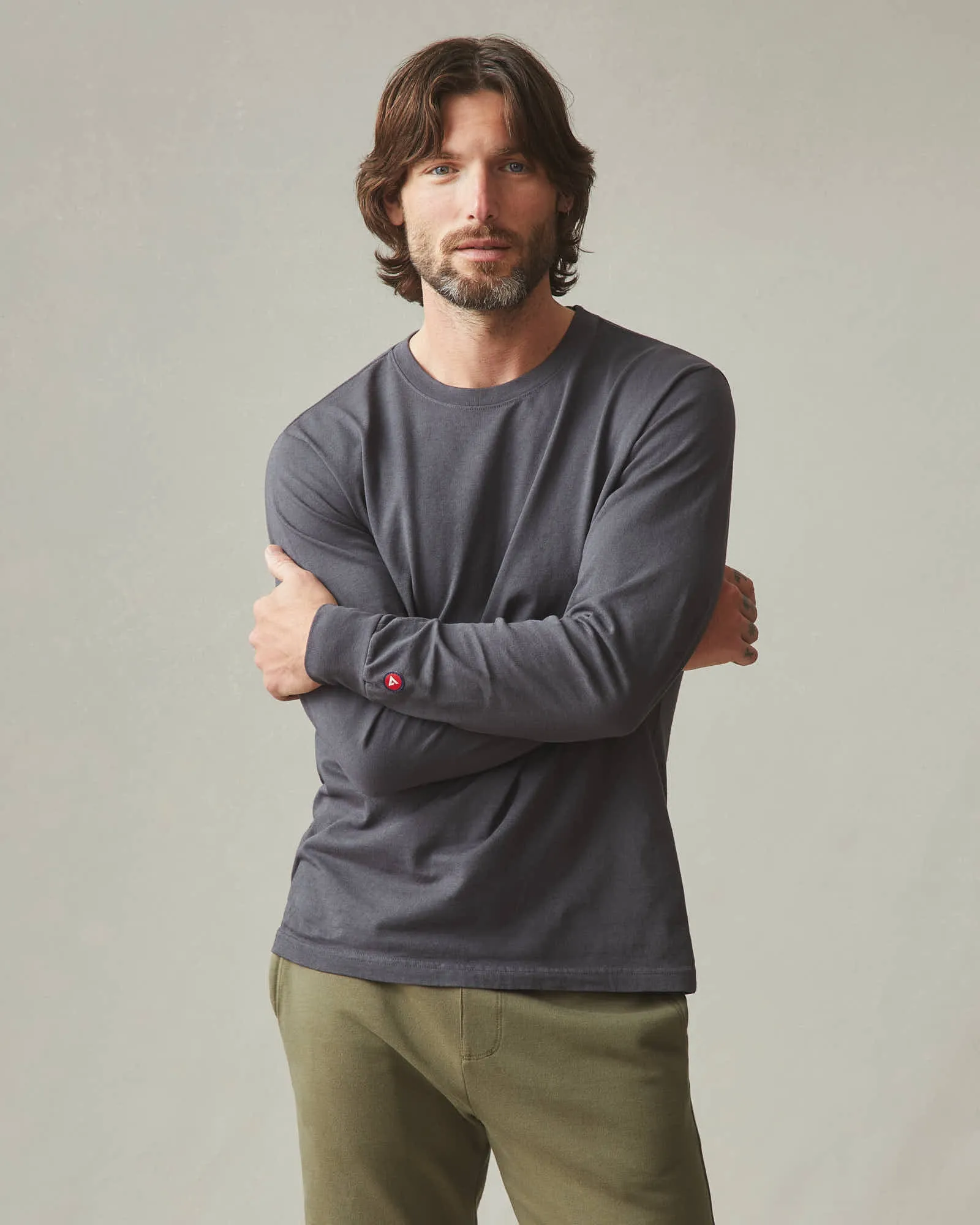 Vintage Crew Long Sleeve Tee - Washed Metropolitan Grey