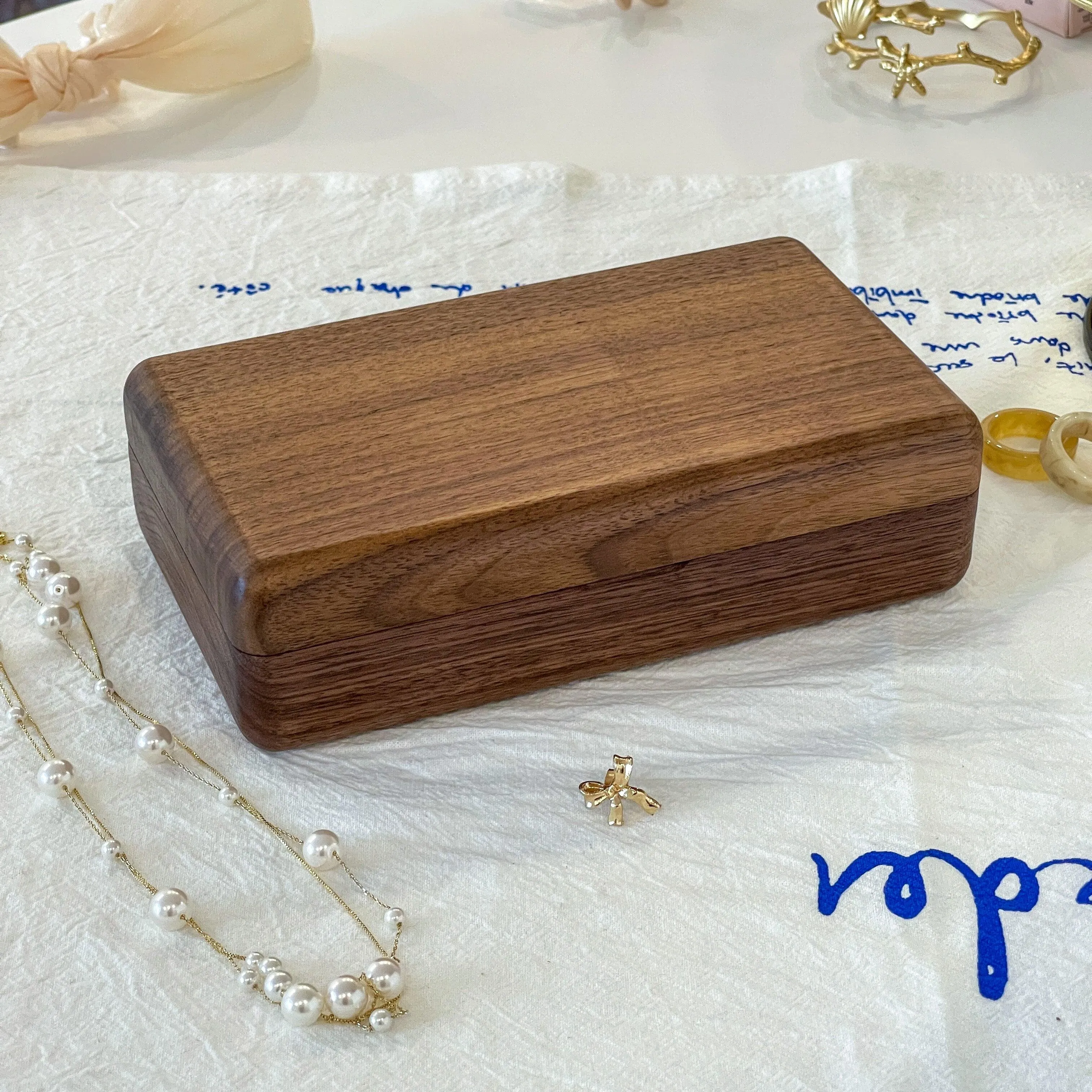 Walnut Square Jewelry Storage Box