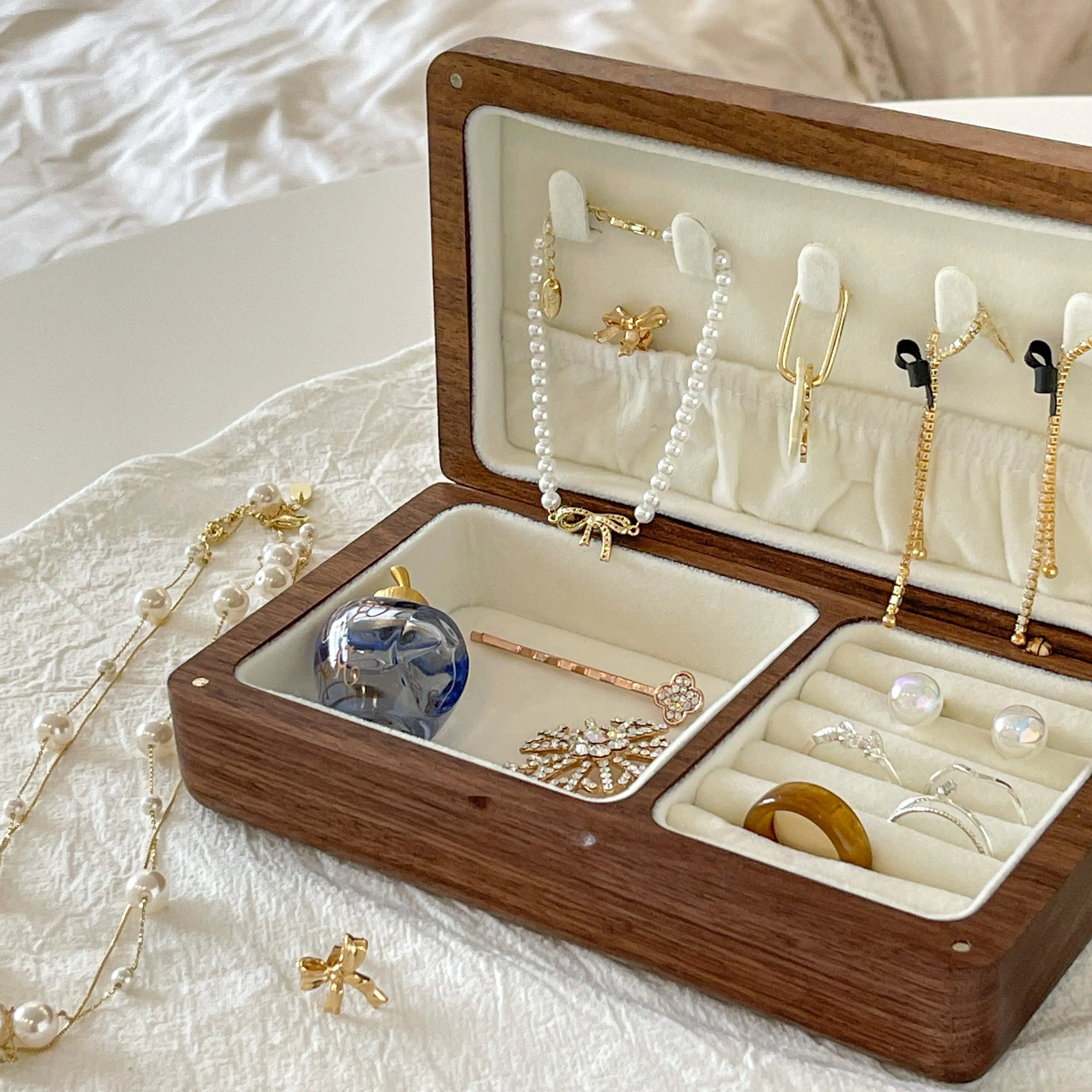 Walnut Square Jewelry Storage Box