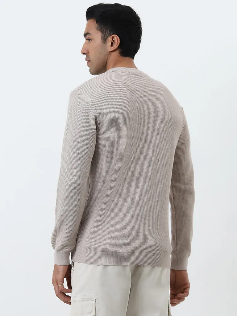 WES Casuals Grey Textured Slim-Fit Sweater