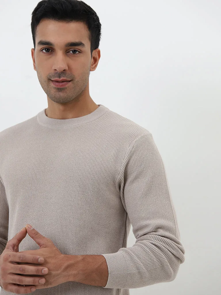 WES Casuals Grey Textured Slim-Fit Sweater