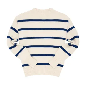 Women's Cream and Navy Wide Stripe Knit Sweater