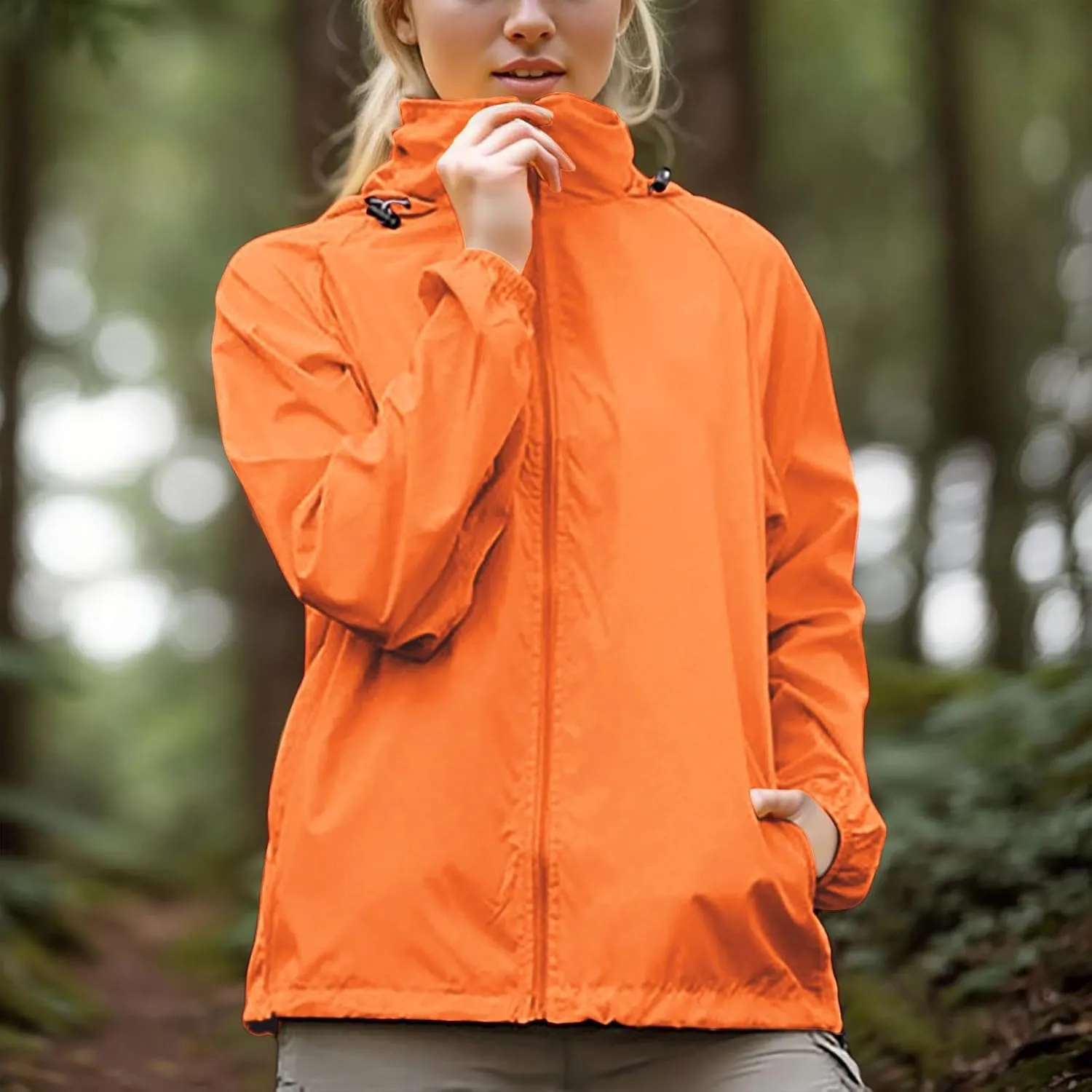 Women's Lightweight Rain Jacket Waterproof Packable Raincoat Sun Protection Hoodies Golf Hiking Travel Windbreaker