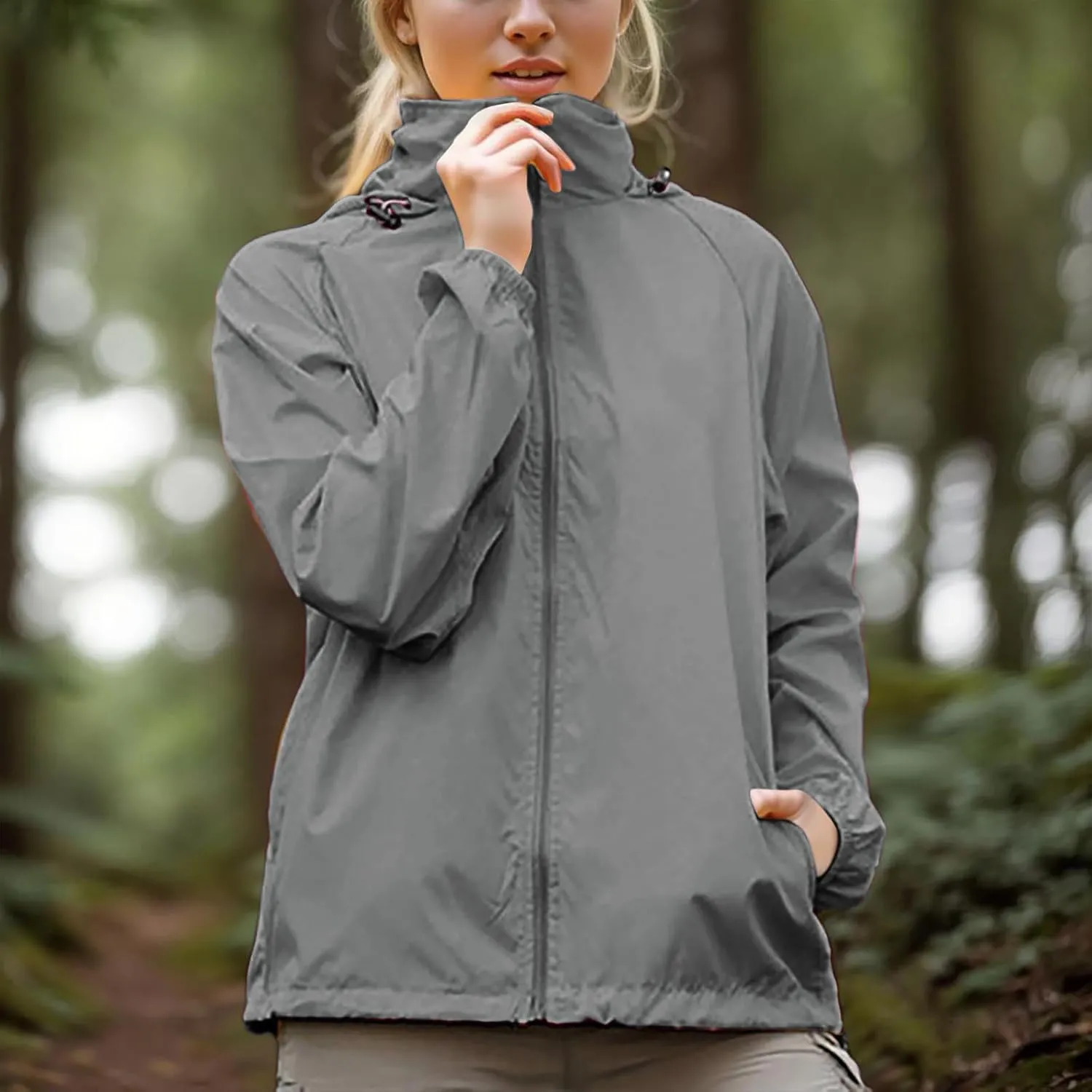 Women's Lightweight Rain Jacket Waterproof Packable Raincoat Sun Protection Hoodies Golf Hiking Travel Windbreaker