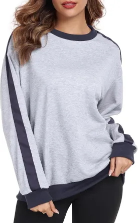 Womens Oversized Crewneck Sweatshirt Hoodies Long Sleeve Color Block Tops Lightweight Pullover Fall Clothes 2024