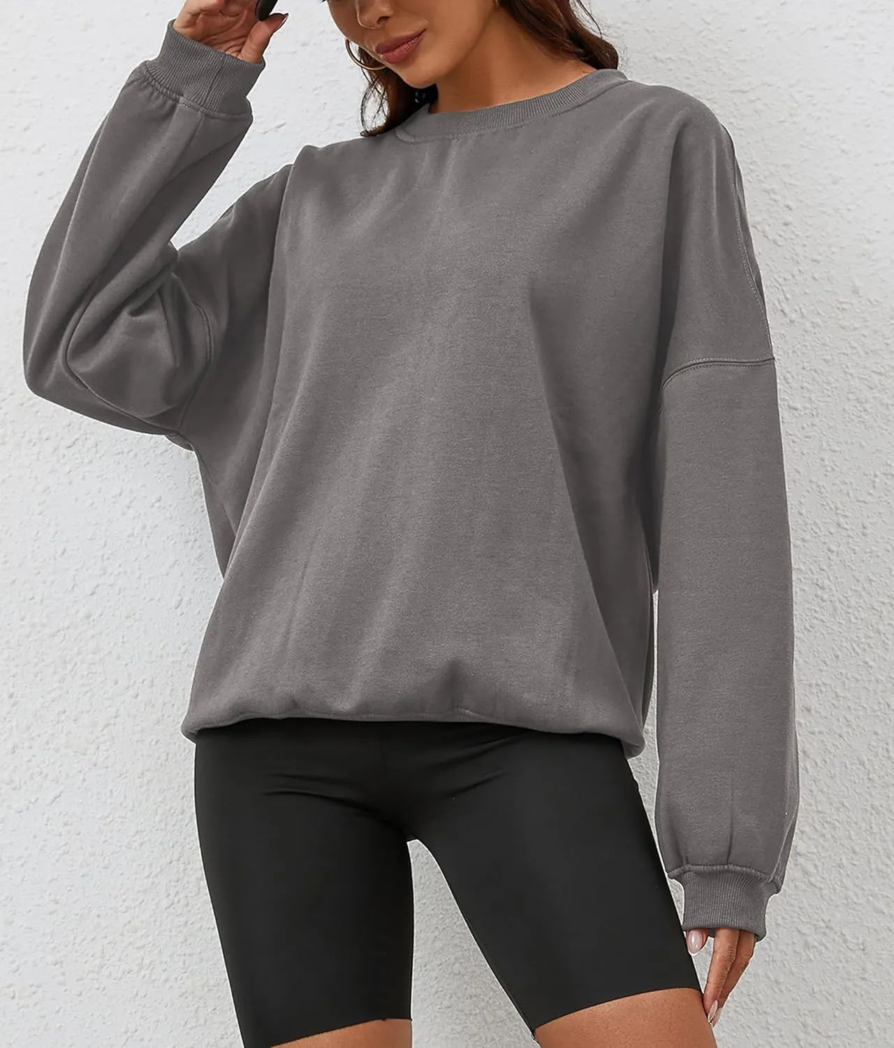 Womens Oversized Sweatshirt Crewneck Pullover Top Casual Drop Shoulder Crew Neck Plain Shirt 2025 Fall Clothes