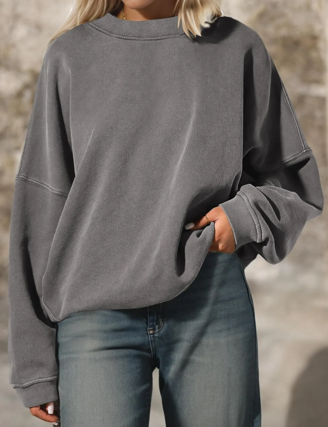 Womens Oversized Sweatshirt Crewneck Pullover Top Casual Drop Shoulder Crew Neck Plain Shirt 2025 Fall Clothes