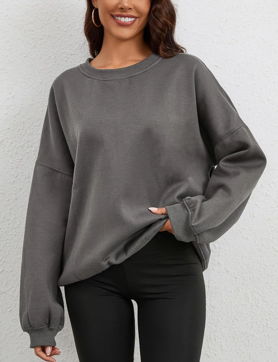 Womens Oversized Sweatshirt Crewneck Pullover Top Casual Drop Shoulder Crew Neck Plain Shirt 2025 Fall Clothes