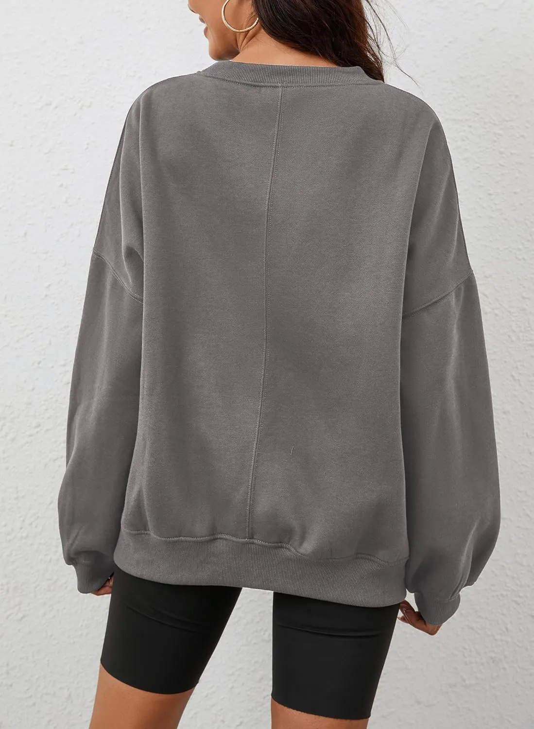 Womens Oversized Sweatshirt Crewneck Pullover Top Casual Drop Shoulder Crew Neck Plain Shirt 2025 Fall Clothes