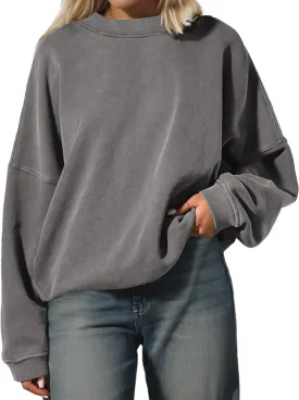 Womens Oversized Sweatshirt Crewneck Pullover Top Casual Drop Shoulder Crew Neck Plain Shirt 2025 Fall Clothes