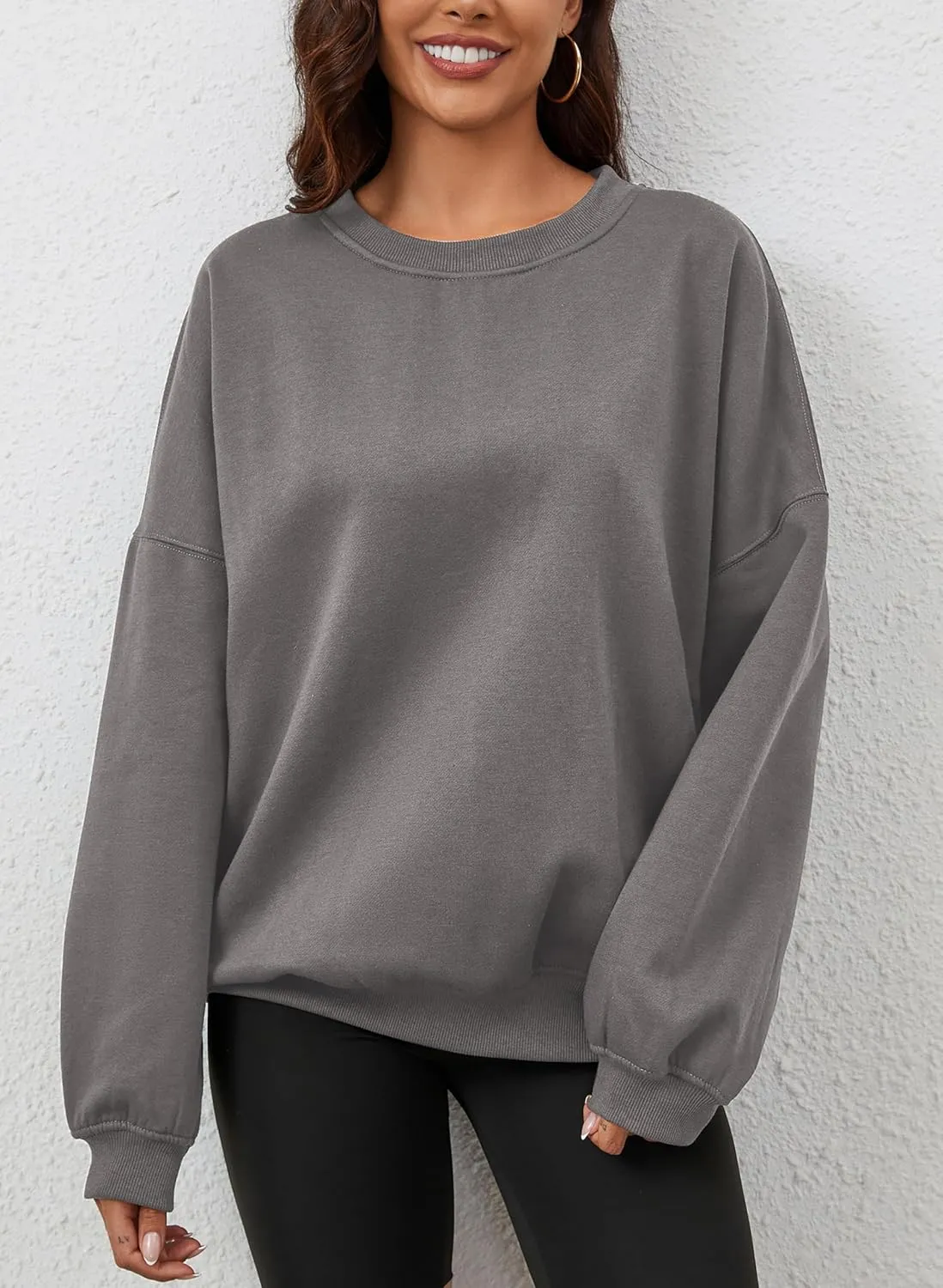 Womens Oversized Sweatshirt Crewneck Pullover Top Casual Drop Shoulder Crew Neck Plain Shirt 2025 Fall Clothes