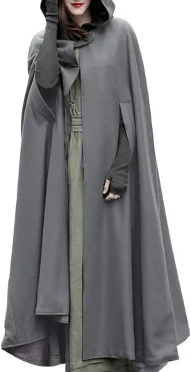 Women's Trench Coat Gothic Long Cloak Autumn And Winter Hoodies Robe Wool Blend Hooded Cape Poncho Maxi Cloak Coat