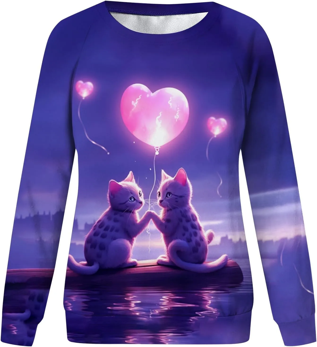 Womens Valentine's Day Sweatshirt Casual Love Heart Graphic Shirt Round Neck Pullover Cute Tops Long Sleeve Hoodie