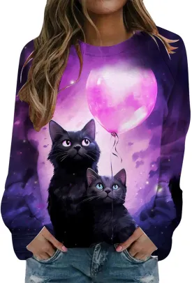 Womens Valentine's Day Sweatshirt Casual Love Heart Graphic Shirt Round Neck Pullover Cute Tops Long Sleeve Hoodie