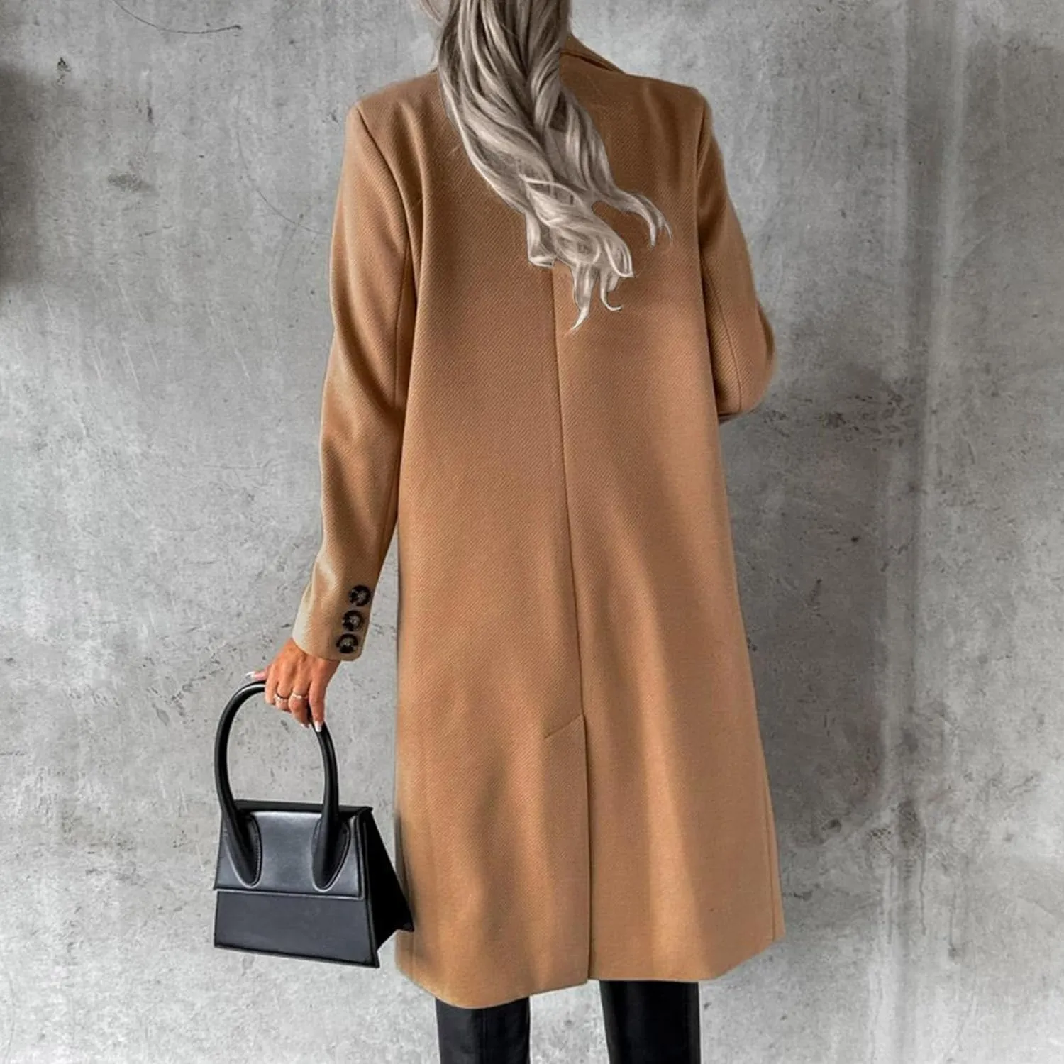 Women's Winter Jacket Double-Breasted Wool Blend Warm Outwear Long Trench Casual Coat