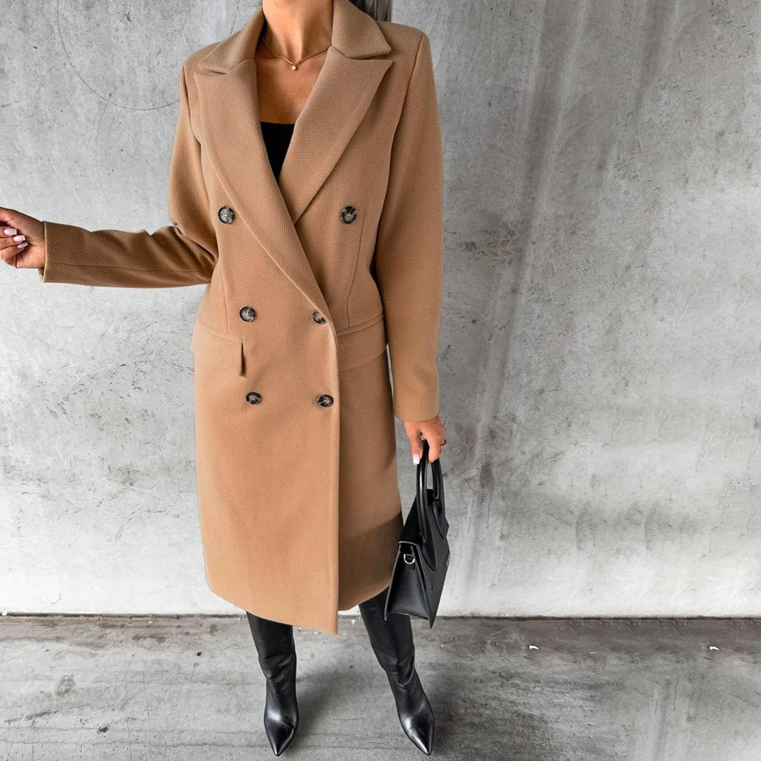Women's Winter Jacket Double-Breasted Wool Blend Warm Outwear Long Trench Casual Coat