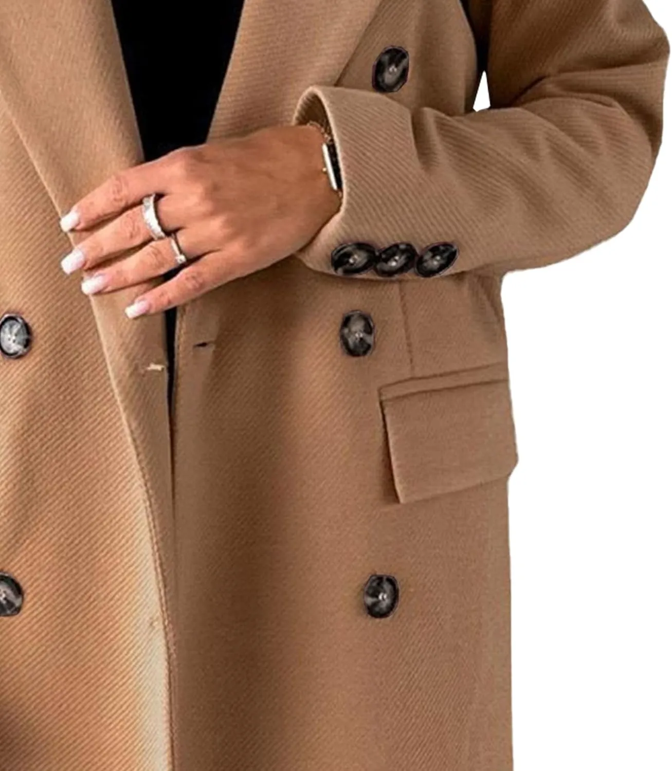 Women's Winter Jacket Double-Breasted Wool Blend Warm Outwear Long Trench Casual Coat