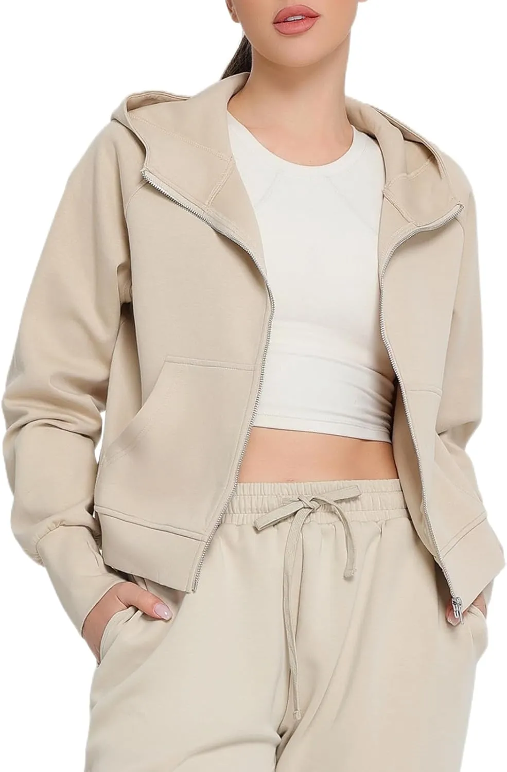 Womens Zip Up Coat Hooded Shirts Full Zip Jackets Sport Coat Spring Tops Fashion Outfits