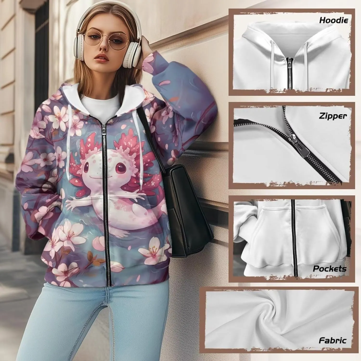 Xpyiqun Zip Up Hoodie for Women Oversize Sweatshirt Y2K Hooded Jackets Fall Outfits Long Sleeve Hoodies Cardigan