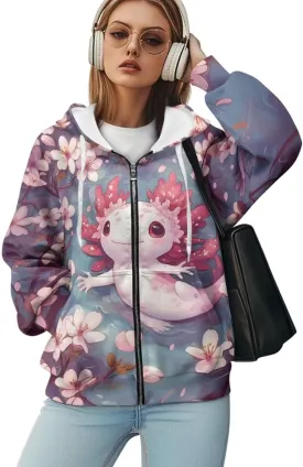 Xpyiqun Zip Up Hoodie for Women Oversize Sweatshirt Y2K Hooded Jackets Fall Outfits Long Sleeve Hoodies Cardigan