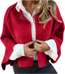 XUNRYAN Womens Trench Coat Wool-Blend Jackets Short Coats Cropped Cardigan Open Front Cape Coat Shawl Wraps Fashion Outerwear