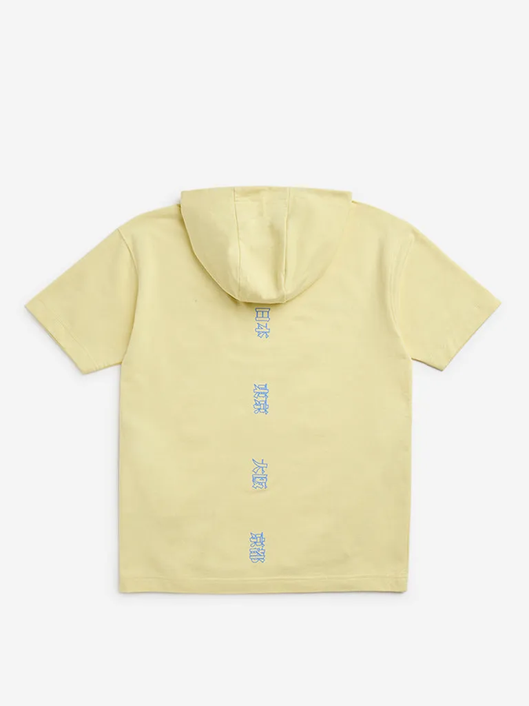 Y&F Kids Yellow Text Printed Cotton Hoodie