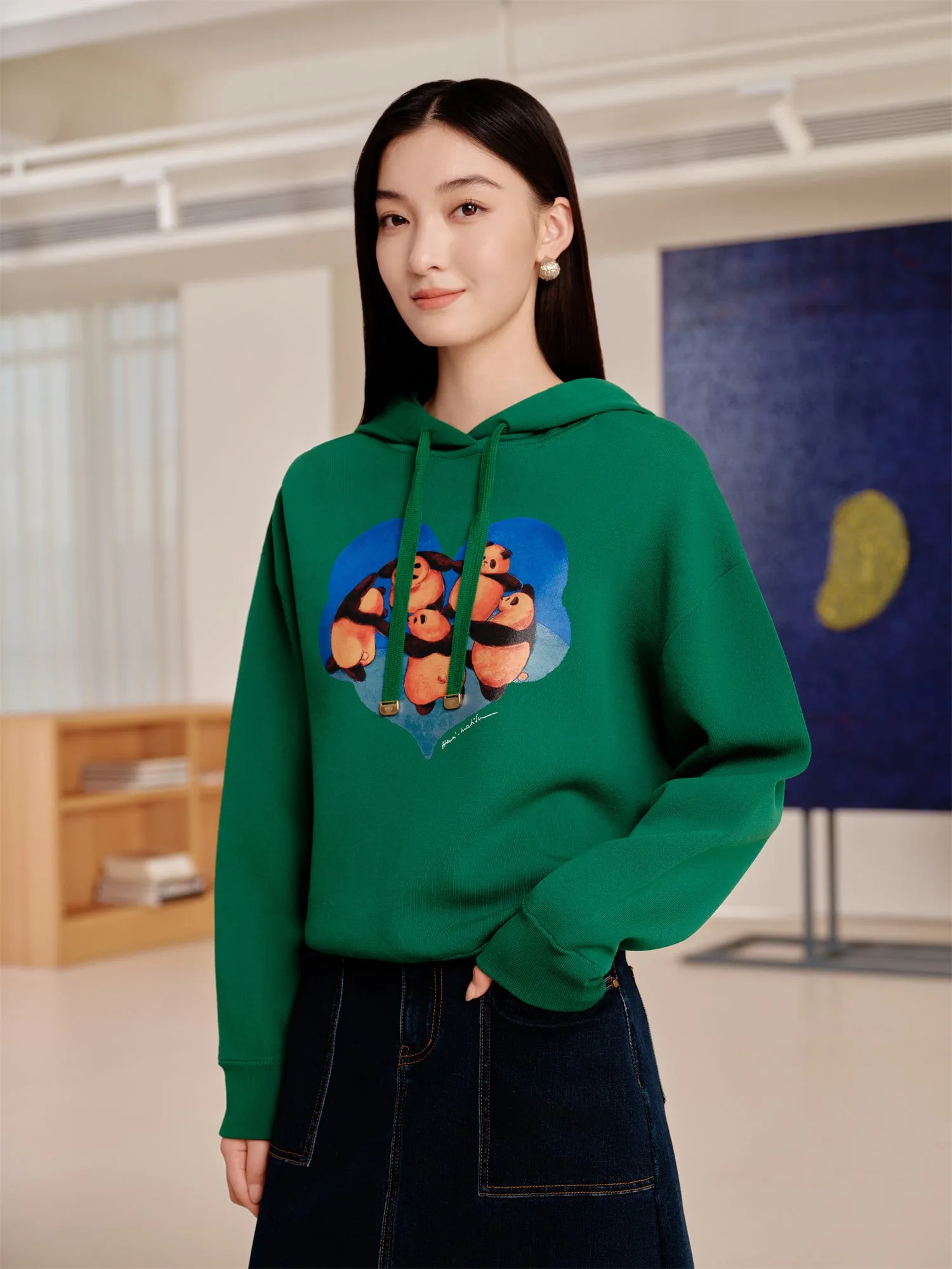 YAYING Printed Loose Hooded Sweatshirt