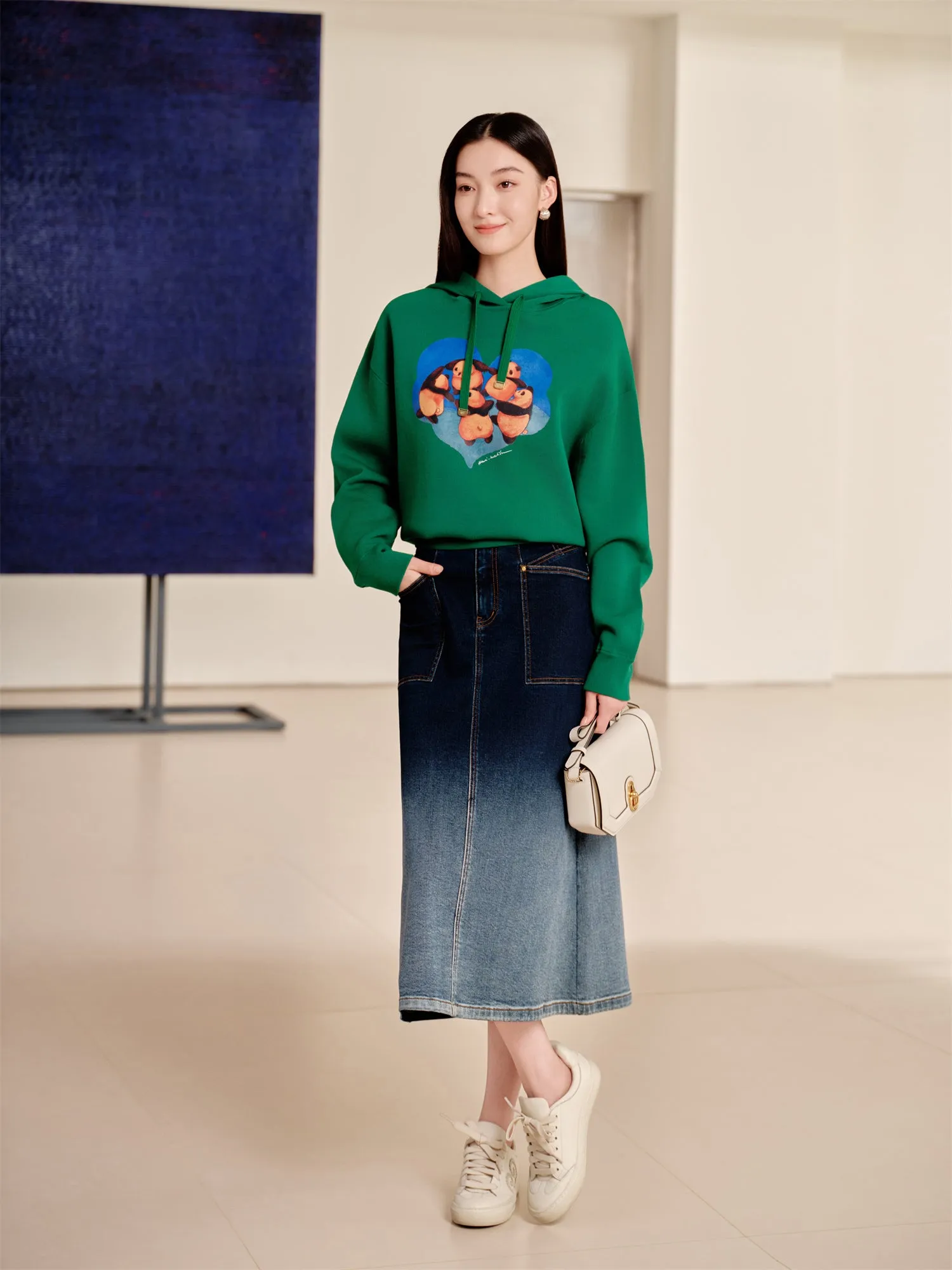 YAYING Printed Loose Hooded Sweatshirt